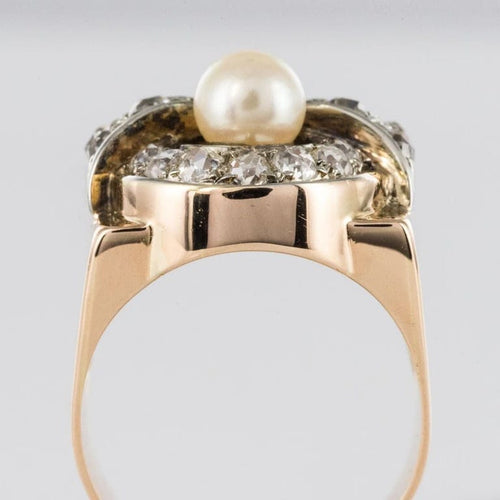 Bague 57 Bague tank rétro en or rose 18 carats, platine, perles et diamants 58 Facettes 20-117-52