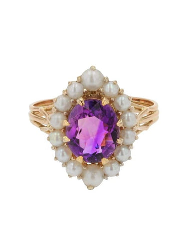 Bague 57 Bague ancienne en or jaune 18 carats, améthyste et perles 58 Facettes 20-569-50