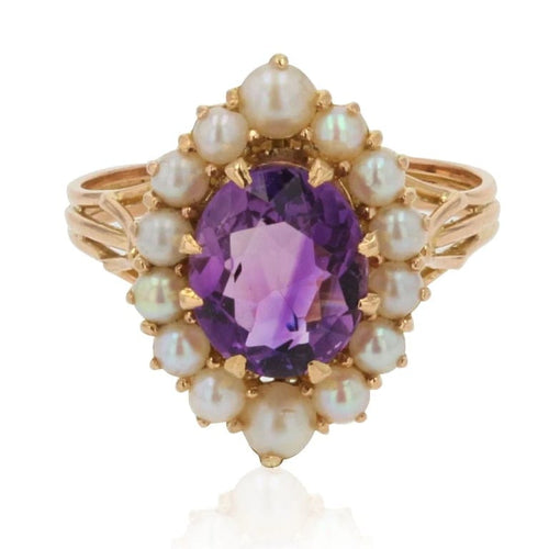 Bague 57 Bague ancienne en or jaune 18 carats, améthyste et perles 58 Facettes 20-569-50