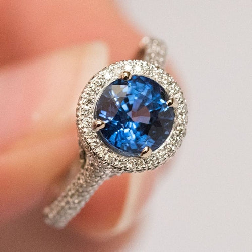 Bague 54 Bague en platine au saphir de Ceylan et diamants 58 Facettes 19-250-53