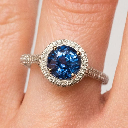 Bague 54 Bague en platine au saphir de Ceylan et diamants 58 Facettes 19-250-53