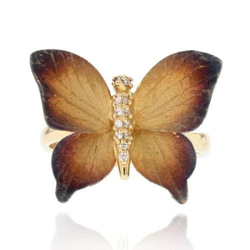 Bague 50 Bague papillon en or jaune 18 carats, émail et diamants 58 Facettes 13-215-7983000-51