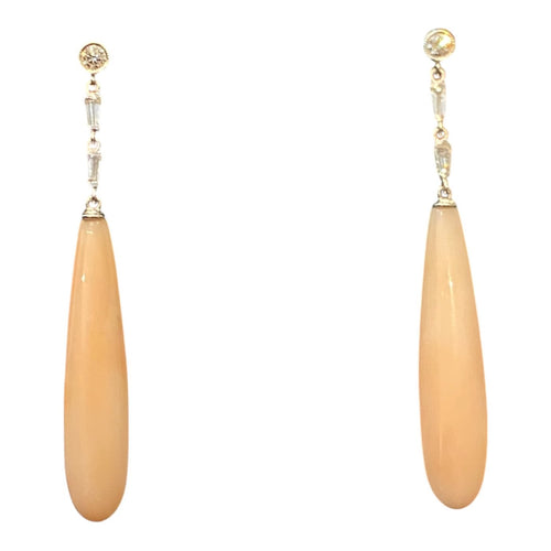 Pendientes de gota en oro blanco de 18K con diamantes y ágata rosa 