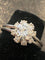 Solitaire ring in platinum with 0.85 ct diamond and diamond halo 
