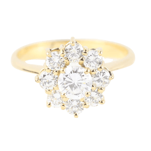 Bague 53 Bague rosette en or jaune 18 carats et diamants taille brillant 58 Facettes