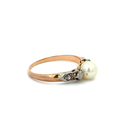 Bague 54 Bague classique en or 18k avec perle et diamants 58 Facettes 50117