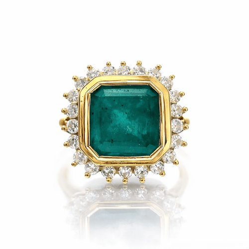 Bague 51 Bague en or jaune 18k avec émeraude colombienne et diamants 58 Facettes 50418