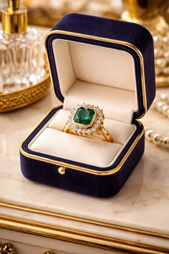 Bague 51 Bague en or jaune 18k avec émeraude colombienne et diamants 58 Facettes 50418