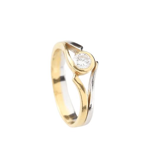 Bague 55 Bague solitaire bicolore en or 18 carats avec diamant taille brillant 58 Facettes 129595