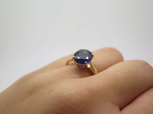 Bague 55 Bague solitaire en or jaune 18 carats et saphir bleu 58 Facettes