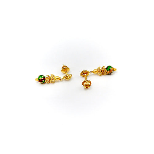 Boucles d'oreilles Cannetille indienne - Boucles d’oreilles pendantes en or jaune 22K émaillé 58 Facettes