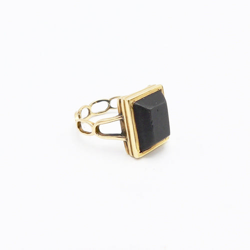 Bague Bague victorienne - Touchstone en or jaune 18 carats et pierre noire 58 Facettes