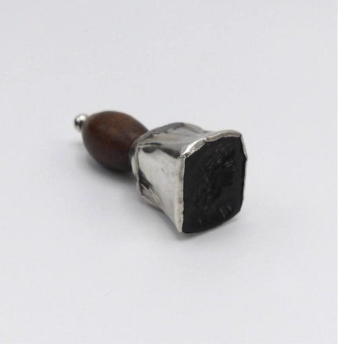 Sceau ancien - Cachet intaille en argent sterling et agate noire 58 Facettes