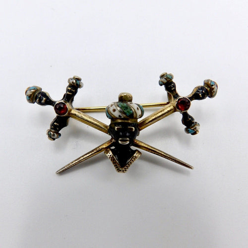 Broche Broche Blackamoor italienne époque géorgienne en argent doré et grenats 58 Facettes
