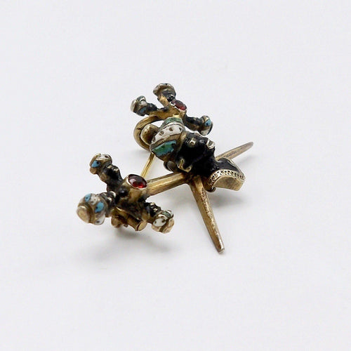 Broche Broche Blackamoor italienne époque géorgienne en argent doré et grenats 58 Facettes