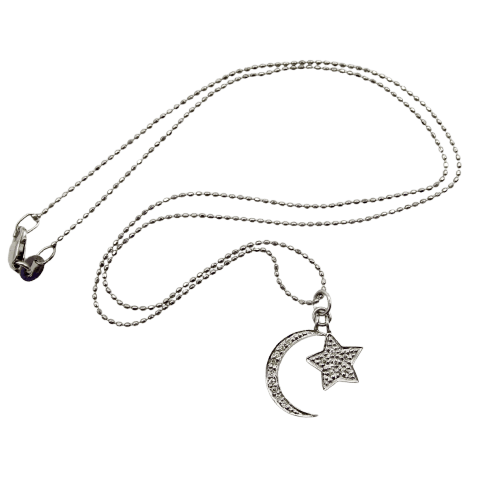 Collier Collier lune et étoile en or blanc 14K avec diamants 58 Facettes A2003E