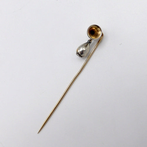 Épingle à cravate victorienne - Corne de vélo en or 14 carats 58 Facettes