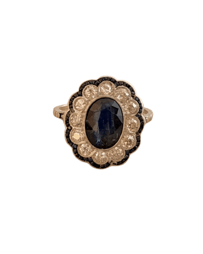 Bague 58 Bague marguerite Art déco en platine, saphir et diamants 58 Facettes