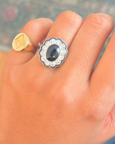 Bague 58 Bague marguerite Art déco en platine, saphir et diamants 58 Facettes