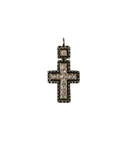 Pendentif Croix ancienne - Pendentif en or jaune et argent avec diamants et émail 58 Facettes