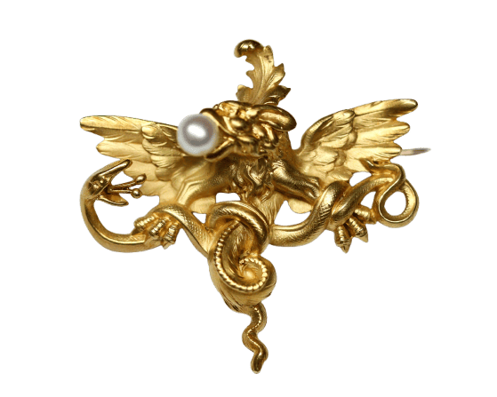 Pendentif Benoit Joaillier - Broche et pendentif chimère en or jaune et perle fine 58 Facettes A11949