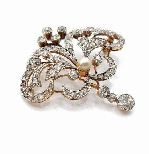 Pendentif Constantia - Broche-pendentif Art nouveau en or jaune 18k et platine, diamants 58 Facettes 212