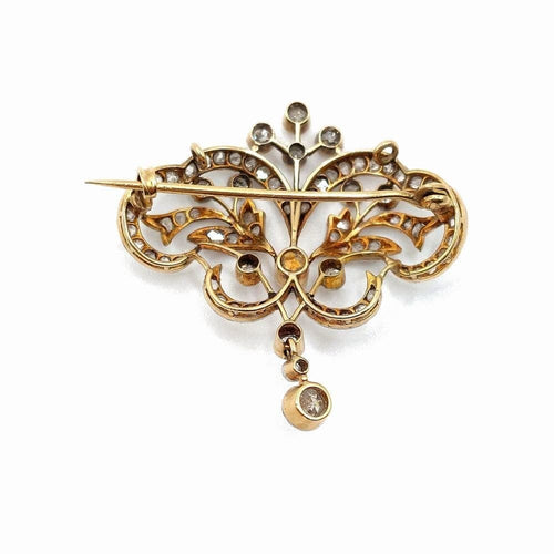 Pendentif Constantia - Broche-pendentif Art nouveau en or jaune 18k et platine, diamants 58 Facettes 212