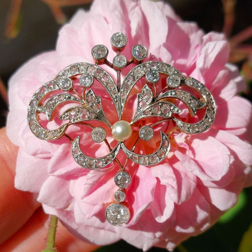 Pendentif Constantia - Broche-pendentif Art nouveau en or jaune 18k et platine, diamants 58 Facettes 212