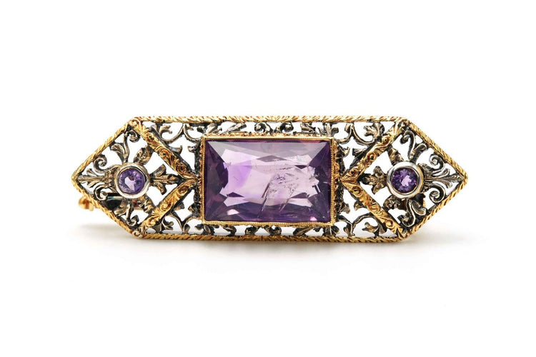 Broche Broche Napoléon III en or jaune 18 carats et argent sertie d’améthystes 58 Facettes 23453