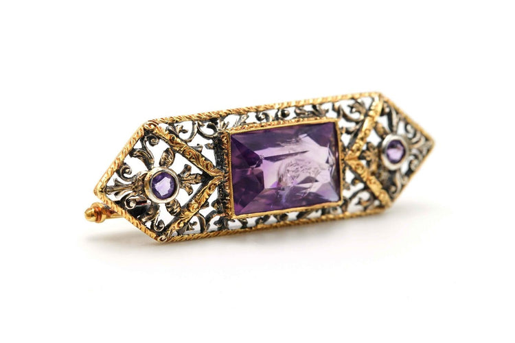 Broche Broche Napoléon III en or jaune 18 carats et argent sertie d’améthystes 58 Facettes 23453