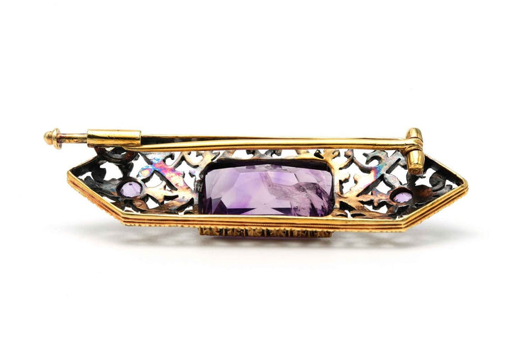 Broche Broche Napoléon III en or jaune 18 carats et argent sertie d’améthystes 58 Facettes 23453