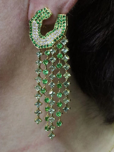 Boucles d'oreilles Boucle d'oreille - Or jaune 18k, saphirs verts, tsavorites et diamants 58 Facettes 2983