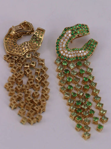 Boucles d'oreilles Boucle d'oreille - Or jaune 18k, saphirs verts, tsavorites et diamants 58 Facettes 2983