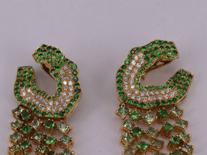 Boucles d'oreilles Boucle d'oreille - Or jaune 18k, saphirs verts, tsavorites et diamants 58 Facettes 2983