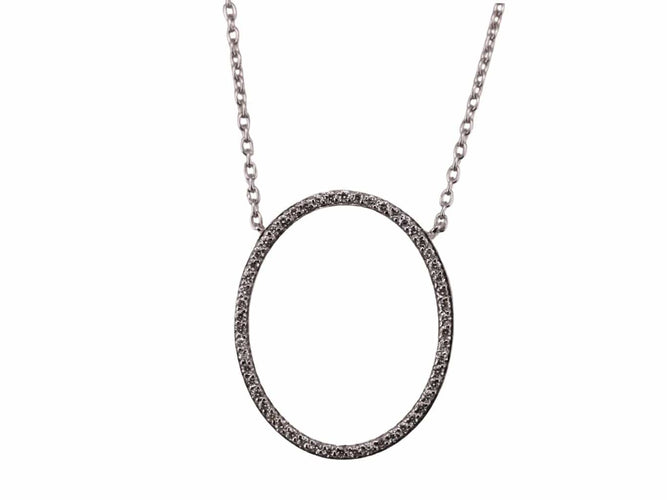 Collier Collier pendentif ovale en or blanc et diamants 58 Facettes NECK32