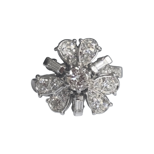 Bague 50 Bague fleur vintage - Bague en or blanc 18 carats et platine, diamants 58 Facettes 382