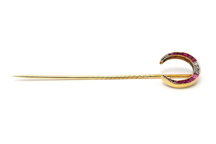 Broche Art nouveau - Broche en or jaune 18 carats, rubis et diamants taille rose 58 Facettes B813