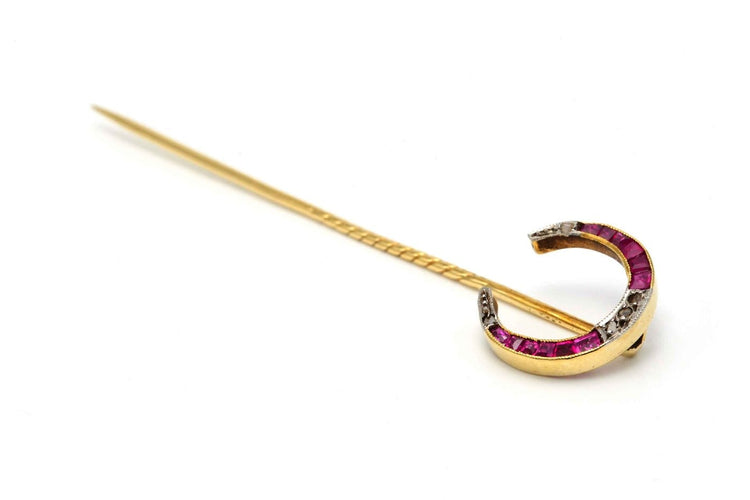 Broche Art nouveau - Broche en or jaune 18 carats, rubis et diamants taille rose 58 Facettes B813