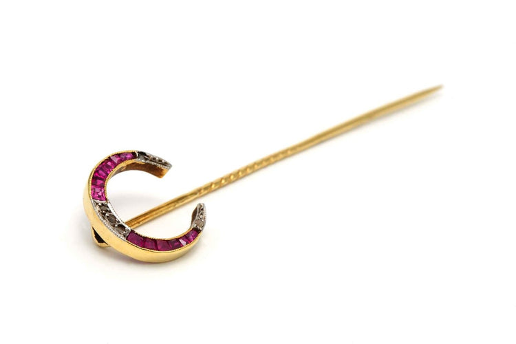 Broche Art nouveau - Broche en or jaune 18 carats, rubis et diamants taille rose 58 Facettes B813