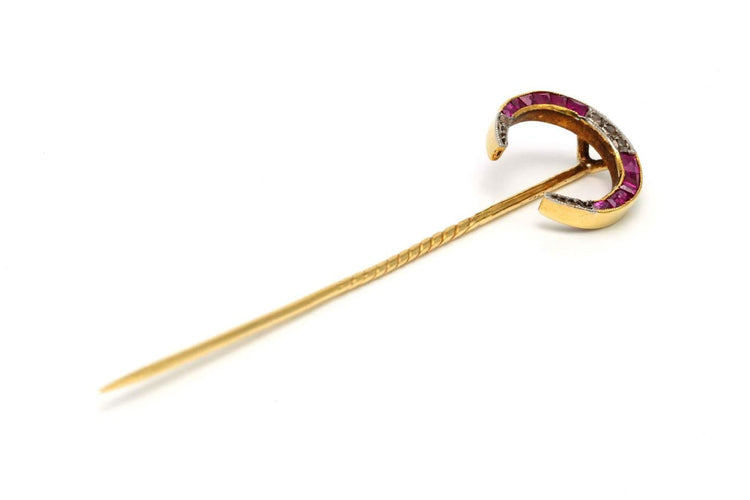 Broche Art nouveau - Broche en or jaune 18 carats, rubis et diamants taille rose 58 Facettes B813