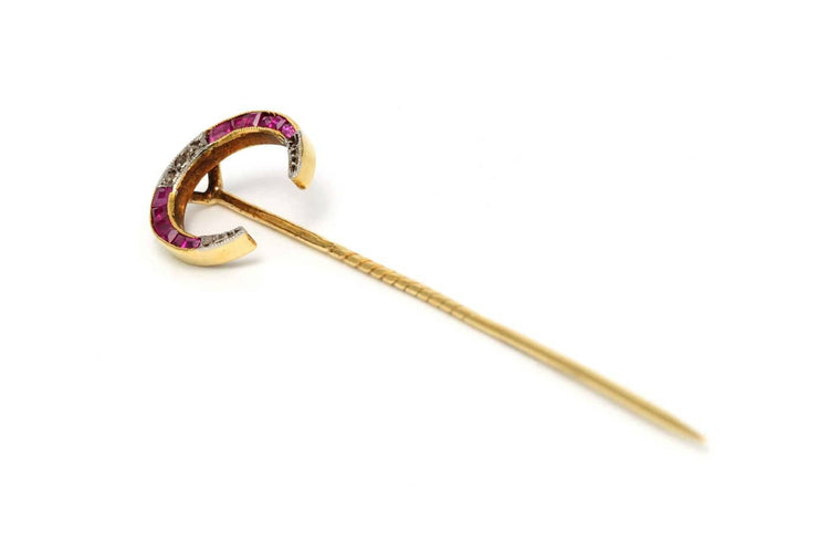 Broche Art nouveau - Broche en or jaune 18 carats, rubis et diamants taille rose 58 Facettes B813