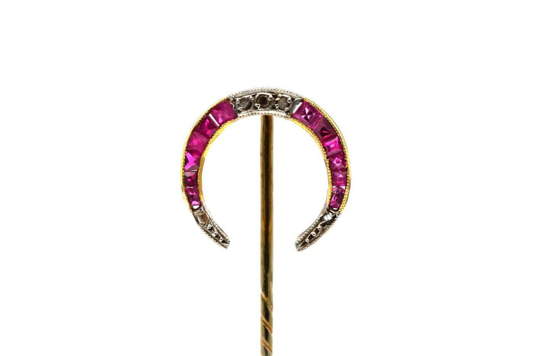 Broche Art nouveau - Broche en or jaune 18 carats, rubis et diamants taille rose 58 Facettes B813