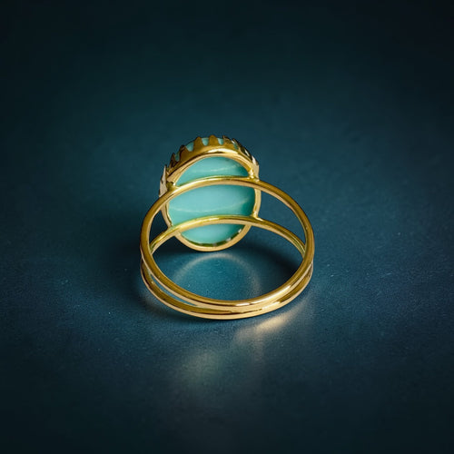 Bague 57 Bague turquoise naturelle - Bague en or jaune 18 carats 58 Facettes 381