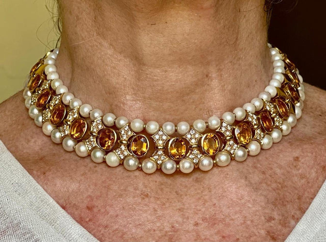 Collier Collier ras-de-cou vintage en diamants, citrines et perles 58 Facettes VIN-NECK-I