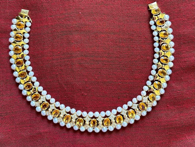 Collier Collier ras-de-cou vintage en diamants, citrines et perles 58 Facettes VIN-NECK-I