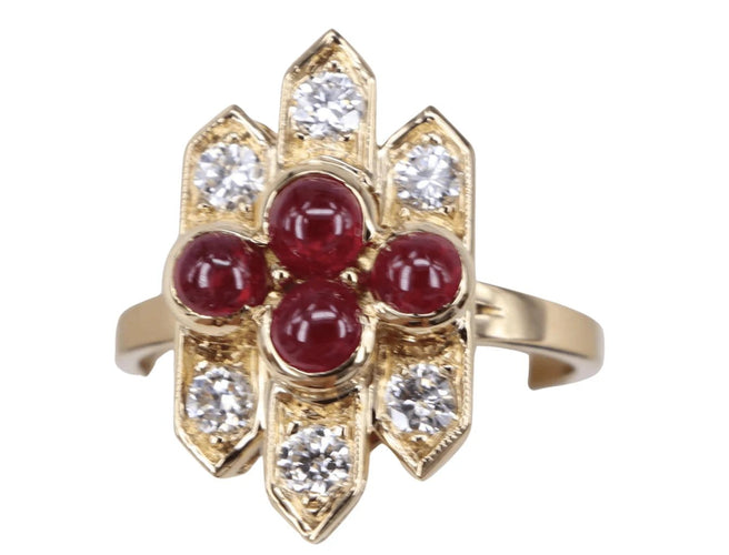 Bague 51.5 Art déco - Bague en or jaune, rubis cabochon et diamants 58 Facettes BA-156