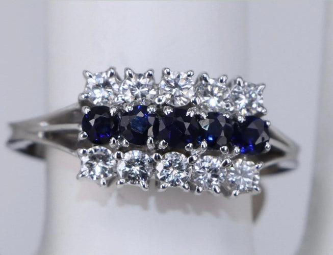 Bague 54.5 Bague triple en or blanc, diamants et saphir 58 Facettes BA-43