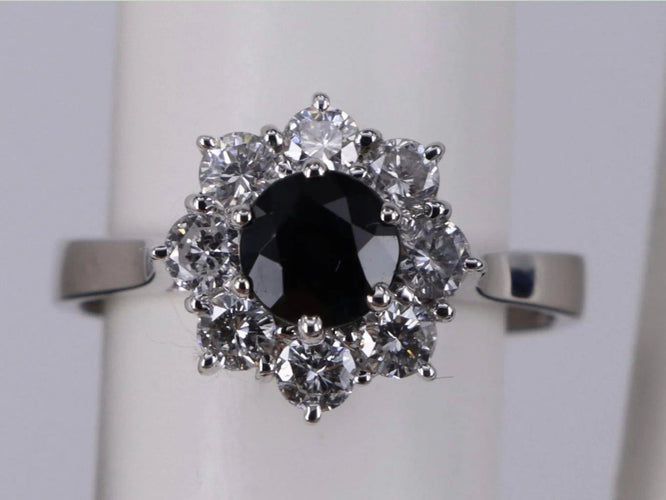 Bague 52 Bague en or blanc avec diamant et saphir 58 Facettes BA-49