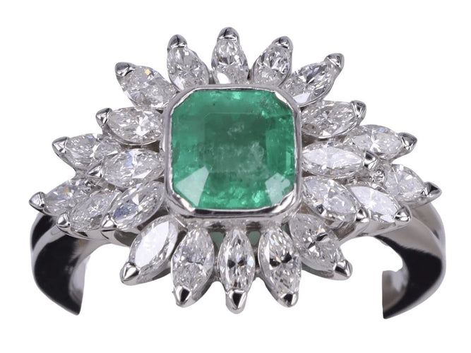 Bague 52.5 Bague en or blanc Émeraude et Diamant Marquise 58 Facettes BA-758