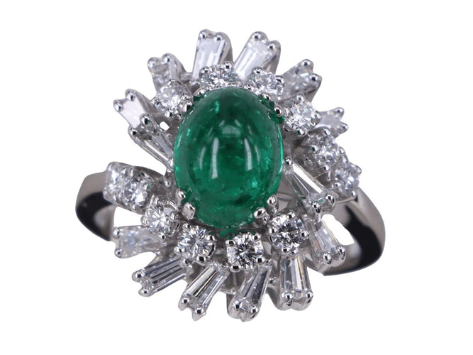 Bague 54 Bague cabochon émeraude en or blanc et diamants 58 Facettes BA-452